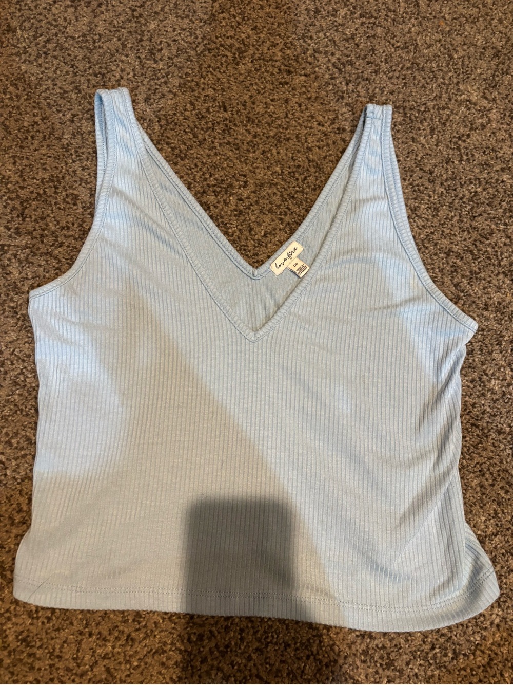 Light Blue V-Neck Ribbed Tank Top - Unknown Brand